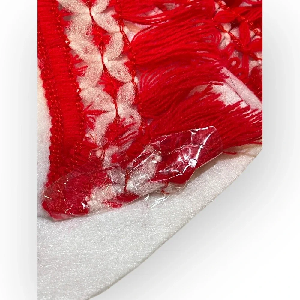 Vtg Santa North Pole Reindeer Sleigh Fringe Edge‎ Christmas Tree Felt Skirt 40